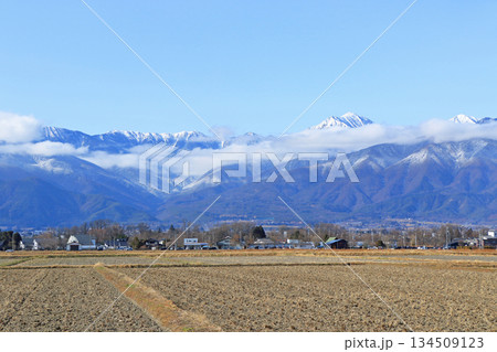 冬の安曇野 田園と北アルプス 冬の安曇野 田園と北アルプス 134509123