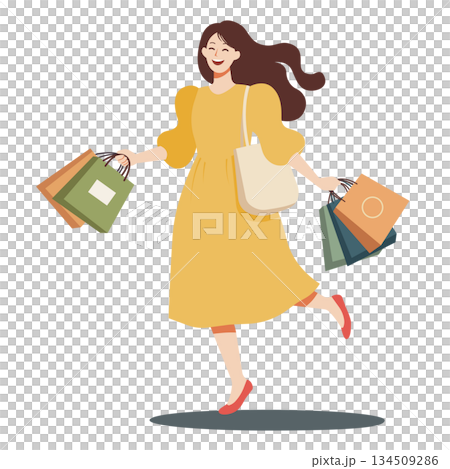 Flat design of smiling women enjoying bargain sales and shopping Flat design of smiling women enjoying bargain sales and shopping 134509286