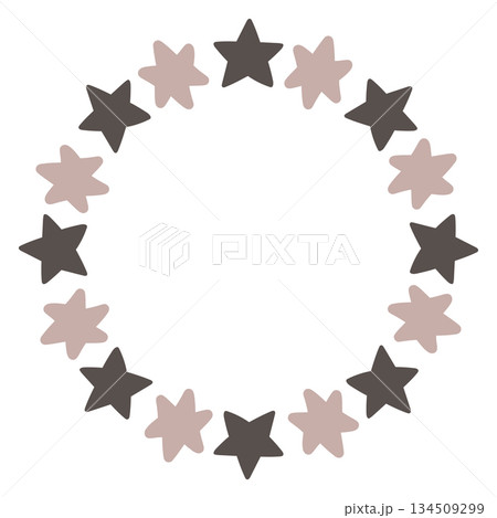 Minimalist circular frame made of simple star shapes. Modern decorative vector star wreath design perfect for holiday cards, invitations, branding, and festive graphic projects 134509299