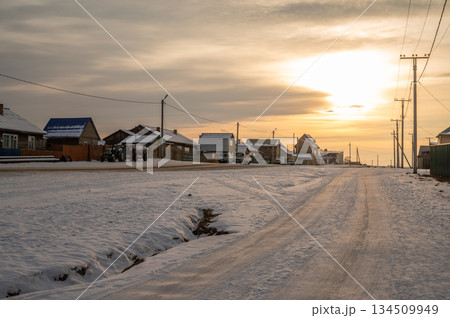 Scenery view of Khuzhir village a small village located on the eastern shore of the Olkhon Island, the largest island in Lake Baikal, Russia during sunset. Scenery view of Khuzhir village a small village located on the eastern shore of the Olkhon Island, the largest island in Lake Baikal, Russia during sunset. 134509949