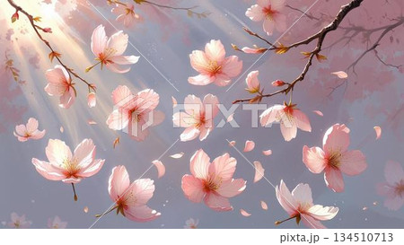 桜の花びらがひらひら舞い落ちるモーション風 134510713