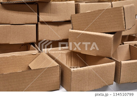 Cardboard Boxes On Shelf Cardboard Boxes On Shelf 134510799