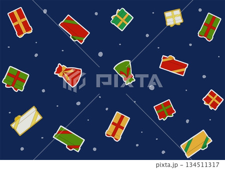 紺色のクリスマスプレゼントの背景パターン 134511317