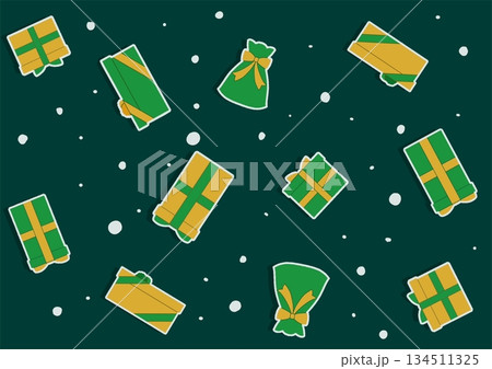 緑と黄色のクリスマスプレゼントの背景パターン 134511325