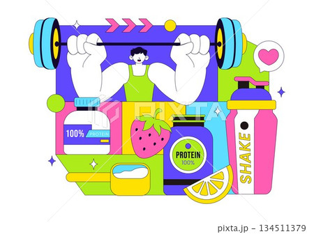 Protein Supplements Vector Illustration Featuring Healthy Food, Protein Powders, Fitness Workouts Supporting Nutrition And Body Vitamins 134511379