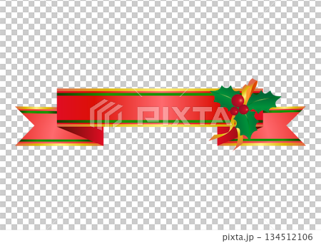 聖誕絲帶邊框插圖圖示橫幅素材，無文字 134512106