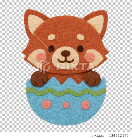 【イースター】卵の殻に入ったレッサーパンダのイラスト 134512145