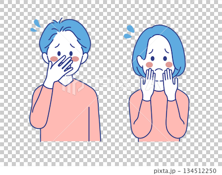 成年男女臉部表情插畫：羞恥姿勢 134512250