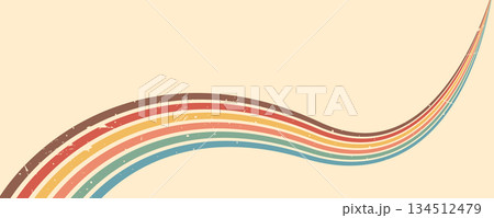 Stripe rainbow groovy. Retro grunge art background with bold waves and parallel lines. Dynamic prints or graphic design. Vintage vector illustration 134512479