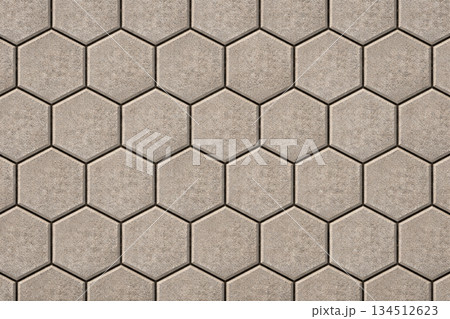 グレーの六角形舗装ブロックのテクスチャ 134512623