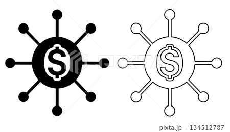 Dollar Sign Network Hub Set Black and White Dollar Sign Network Hub Set Black and White 134512787