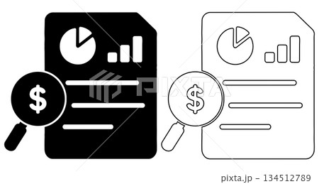 Financial Analysis Document with Magnifying Glass Icon Financial Analysis Document with Magnifying Glass Icon 134512789