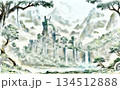 水彩風自然の中の古城 134512888