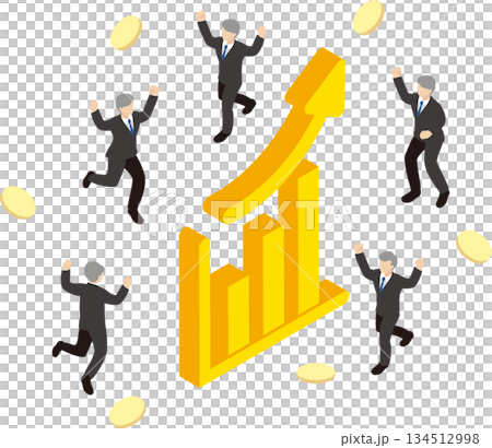 Isometric business success and upward growth graph, happy businessman Isometric business success and upward growth graph, happy businessman 134512998