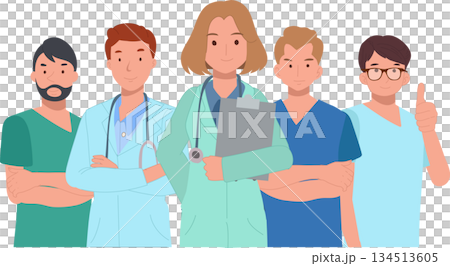 group of doctors and nurses standing together in a hospital setting, representing modern healthcare teamwork, medical professions group of doctors and nurses standing together in a hospital setting, representing modern healthcare teamwork, medical professions 134513605