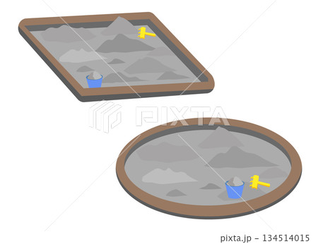 公園の砂場と砂遊びセットのイラスト 134514015