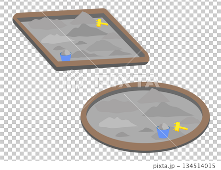 公園の砂場と砂遊びセットのイラスト 134514015