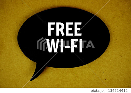 Free Wi-Fi text with speech bubble on yellow background 134514412