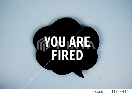 You Are Fired text with speech bubble on blue background 134514414