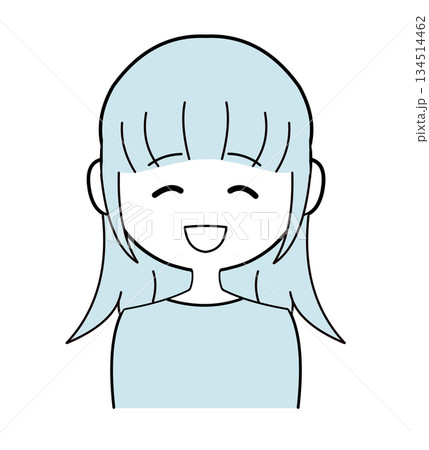 シンプルでかわいい女の子のイラスト ー水色髪の喜ぶの女性ー シンプルでかわいい女の子のイラスト ー水色髪の喜ぶの女性ー 134514462