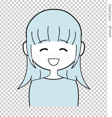 シンプルでかわいい女の子のイラスト ー水色髪の喜ぶの女性ー シンプルでかわいい女の子のイラスト ー水色髪の喜ぶの女性ー 134514462