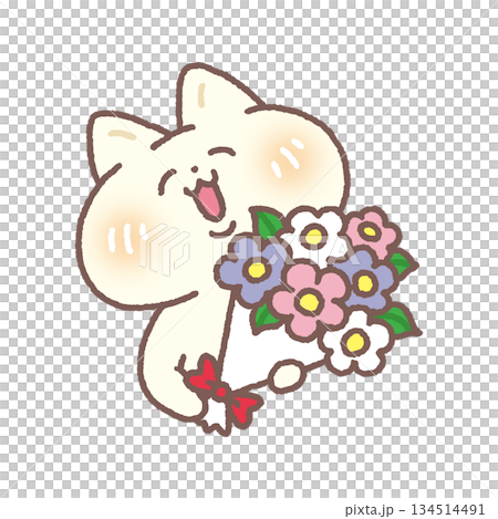 一隻笑容可愛的貓咪抱著一束花 一隻笑容可愛的貓咪抱著一束花 134514491