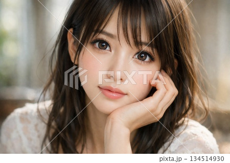 カメラ目線の美しい日本人女性　実写風AIイラスト 134514930