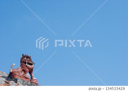 竹富島・赤瓦屋根のシーサー 134515429