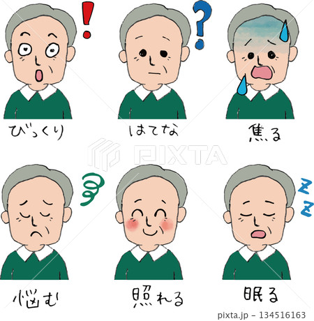 いろんなシニア男性の表情セット 134516163