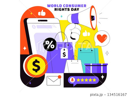 World Consumer Rights Day Vector Illustration on March 15 Featuring Shopping Bags Symbolizing Respected And Protected Consumer Rights 134516167