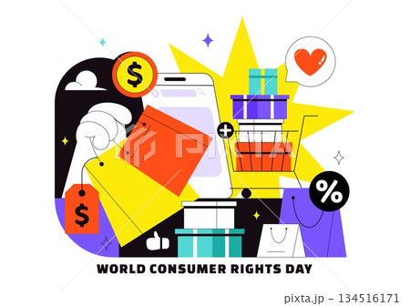 World Consumer Rights Day Vector Illustration on March 15 Featuring Shopping Bags Symbolizing Respected And Protected Consumer Rights 134516171