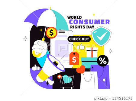 World Consumer Rights Day Vector Illustration on March 15 Featuring Shopping Bags Symbolizing Respected And Protected Consumer Rights 134516173
