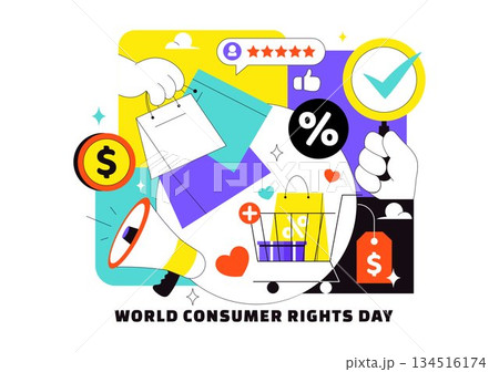 World Consumer Rights Day Vector Illustration on March 15 Featuring Shopping Bags Symbolizing Respected And Protected Consumer Rights 134516174
