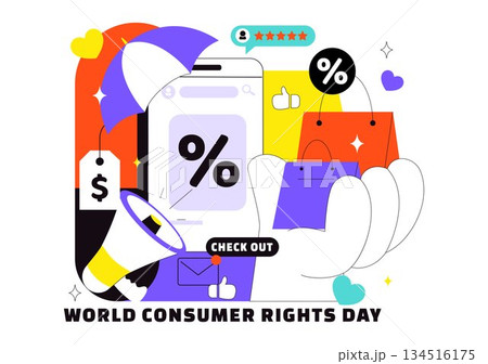 World Consumer Rights Day Vector Illustration on March 15 Featuring Shopping Bags Symbolizing Respected And Protected Consumer Rights 134516175