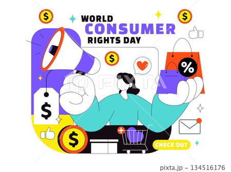 World Consumer Rights Day Vector Illustration on March 15 Featuring Shopping Bags Symbolizing Respected And Protected Consumer Rights 134516176