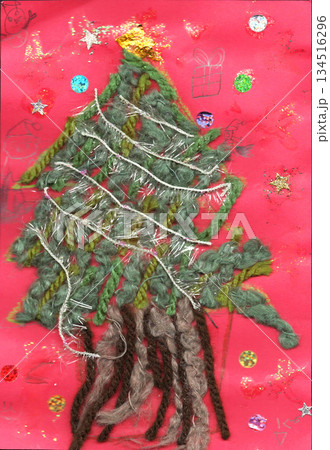 紐で作ったクリスマスツリー 紐で作ったクリスマスツリー 134516296