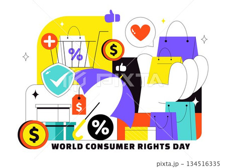 World Consumer Rights Day Vector Illustration on March 15 Featuring Shopping Bags Symbolizing Respected And Protected Consumer Rights 134516335