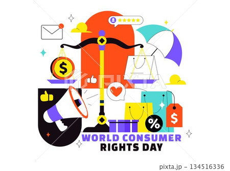 World Consumer Rights Day Vector Illustration on March 15 Featuring Shopping Bags Symbolizing Respected And Protected Consumer Rights 134516336