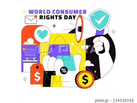 World Consumer Rights Day Vector Illustration on March 15 Featuring Shopping Bags Symbolizing Respected And Protected Consumer Rights 134516338