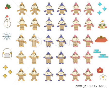 可愛い冬のアイコンと冬服のこどものセット 134516860