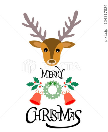 cute deer with red deer and wreath 134517824