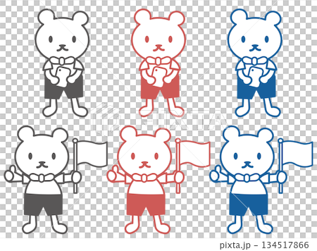 熊形角色、動物服裝、智慧型手機操作與活動資訊、3色套裝 134517866