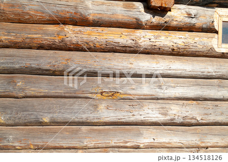 Rural Wooden Bathhouse with Log Construction and Window 134518126