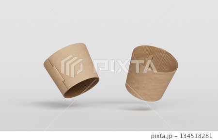 Eco Friendly Corrugated Cardboard Coffee Cup Sleeve Mock up. 3D Rendering. 134518281