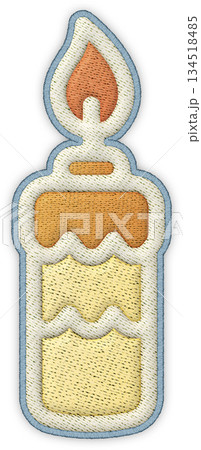 Christmas candle element patchwork embroidery icon, cute textile flame decoration for festive winter craft design 134518485