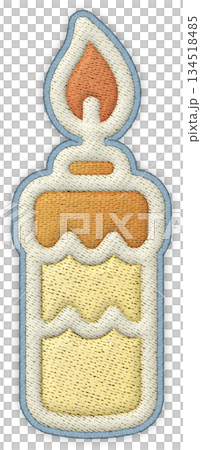 Christmas candle element patchwork embroidery icon, cute textile flame decoration for festive winter craft design 134518485