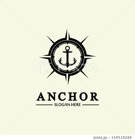 Anchor compass concept icon Logo vector illustration design,Nautical logo template. Flat design style on background. 134519284
