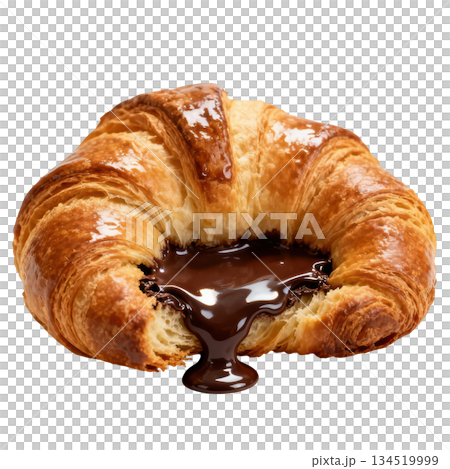 Delicious chocolate croissant pastry with warm filling. tempting sweet food 134519999