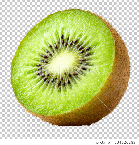 Freshly Cut Half Kiwi Fruit on a Bright Background Showing Vibrant Green Flesh and Seeds 134520285