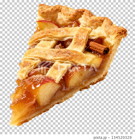 Delicious slice of warm apple pie with lattice crust, classic dessert 134520329